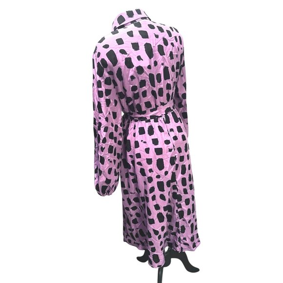 BloomChic Shirt Collar Brush Print Belted Dress Sz 18/20 (2XL) Mauve Pink & Blac - Picture 13 of 15